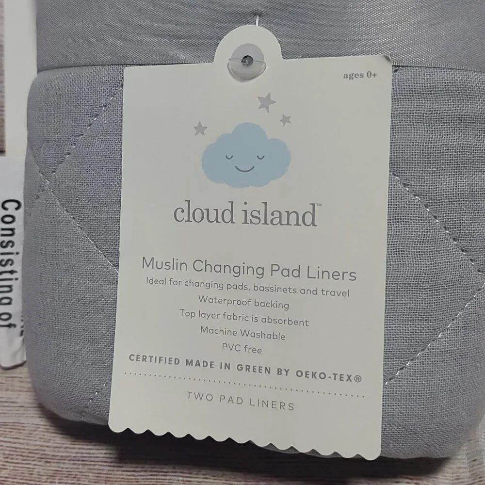 Cloud Island Muslin Changing Pad Liner - Grey - 2pk - NEW WITH TAGS